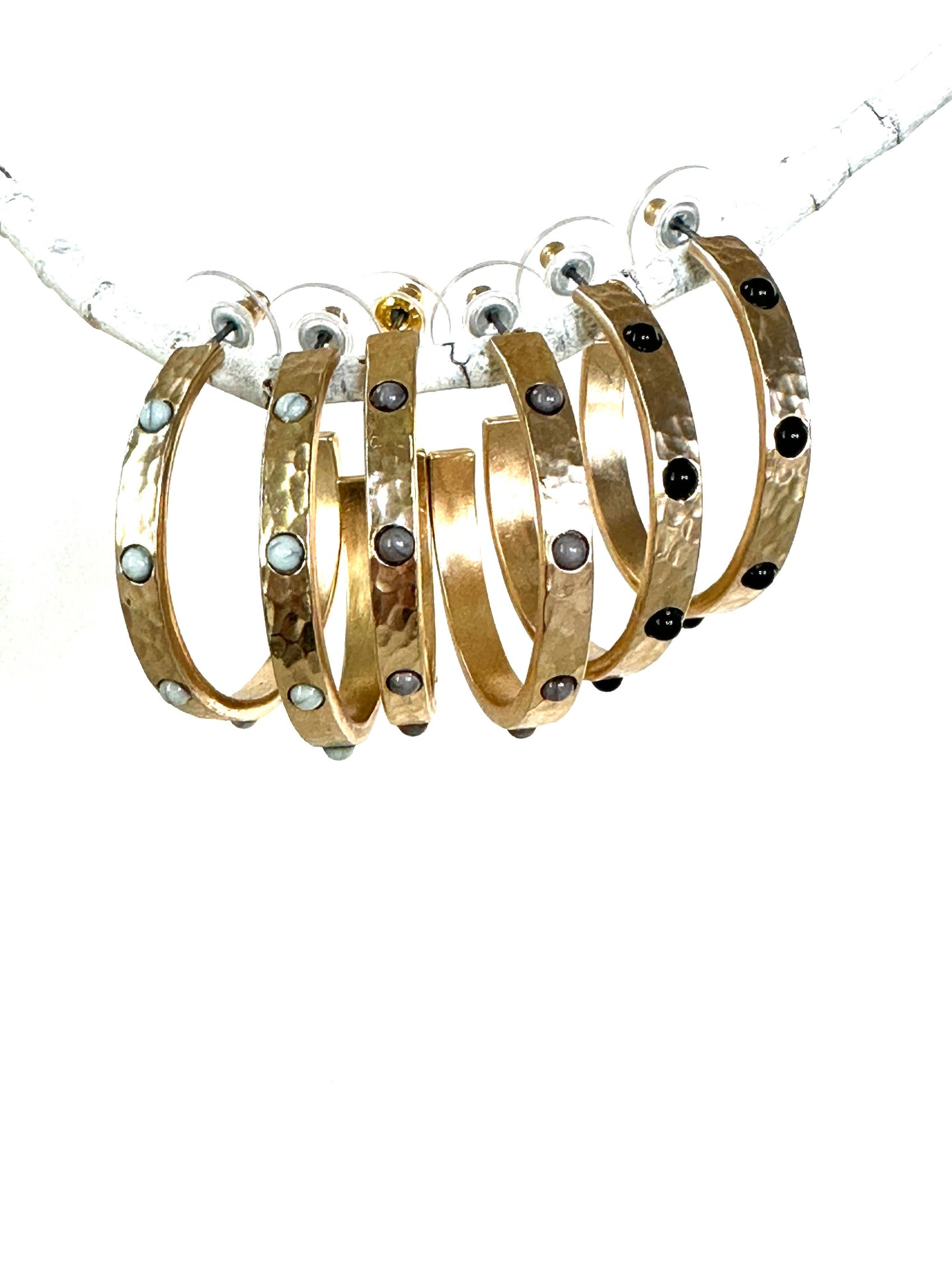 Hammered Stone Hoops- Black