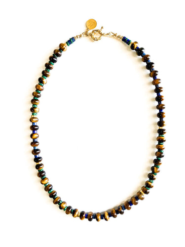 ALMEA NECKLACE ~ Tiger Eyes, Malachite, Lapis