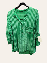 Oversized cotton shirt with striped print: Khaki