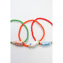 The Little Fish Beaded Bracelet: Green & Peach