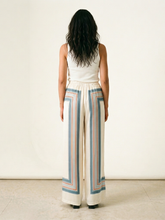 Printed satin wide-leg pants KD9099VS-7: Blue J