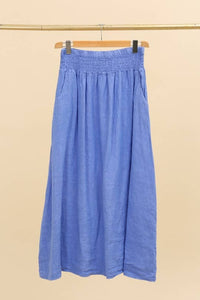 LONG SKIRT WITH SMOCKED WAIST AND POCKETS 100% LINEN: Almond green / One size