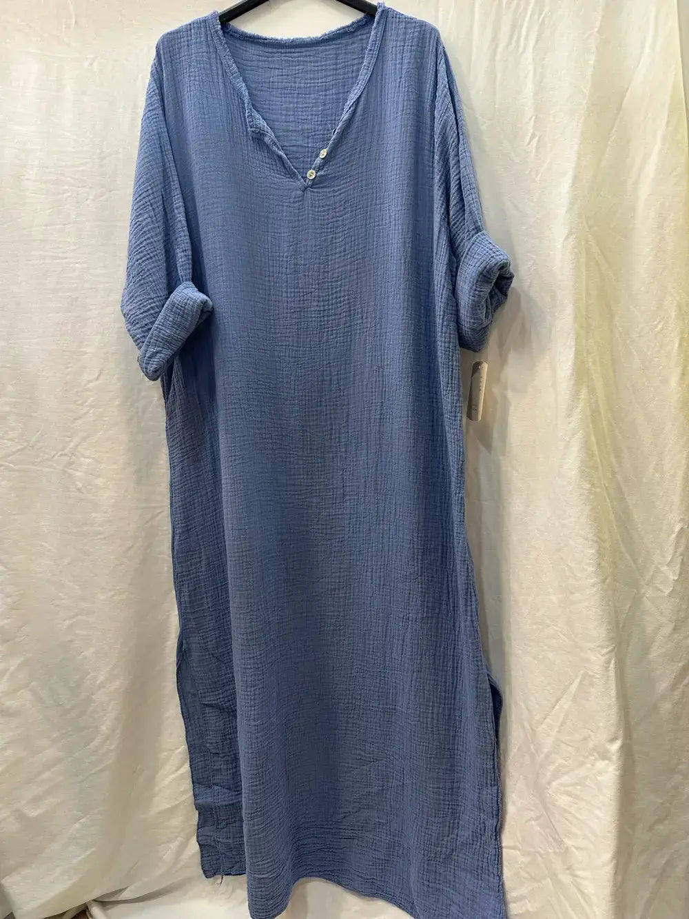 Tunisian Collar Cotton Gauze Dress Gauze Button One Size: Color Jeans