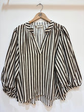 Women's cotton blouse V-neck puff sleeves striped: Vert / TAILLE STANDARD (36-42 / S-XL)