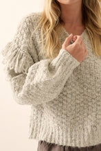 Multicolor Bishop Sleeve Fringe Sweater: L / TAUPE