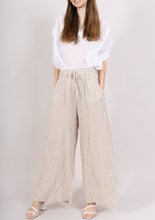 Wide 100% linen striped trousers Art 9925: Brown