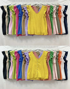 Cotton Gauze Flutter Sleeve Top One Size