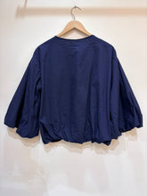 Women's cotton blouse round neck puff sleeves: Black / TAILLE STANDARD (36-42 / S-XL)