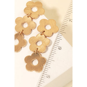 Brushed Metallic Flower Chain Dangle Earrings: