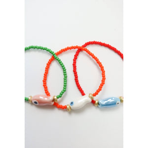 The Little Fish Beaded Bracelet: Blue & Red