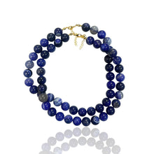 14mm Bead Necklace: Lapis hued  Agate