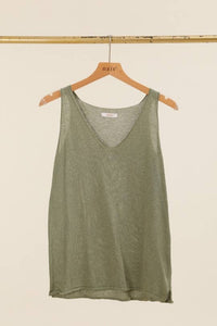 COTTON V-NECK TANK TOP: Beige / One size
