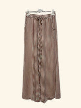 Wide 100% linen striped trousers Art 9925: Brown