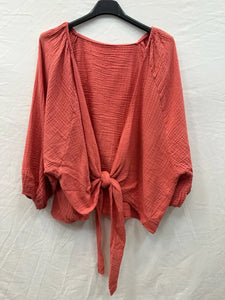Cotton gauze tie bolero @18625_BoleroNoeud: Black