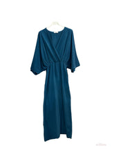 Empire cotton gauze double-breasted long dress #5142A: Navy