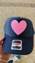 Happy Heart Trucker Hat: Navy + light blue