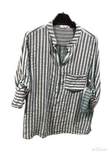 Oversized cotton shirt with striped print: Khaki