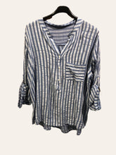Oversized cotton shirt with striped print: Khaki