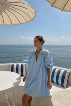 Poplin Balloon-Sleeve Dress: Navy / One Size