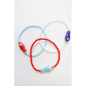 The Little Fish Beaded Bracelet: Blue & Red