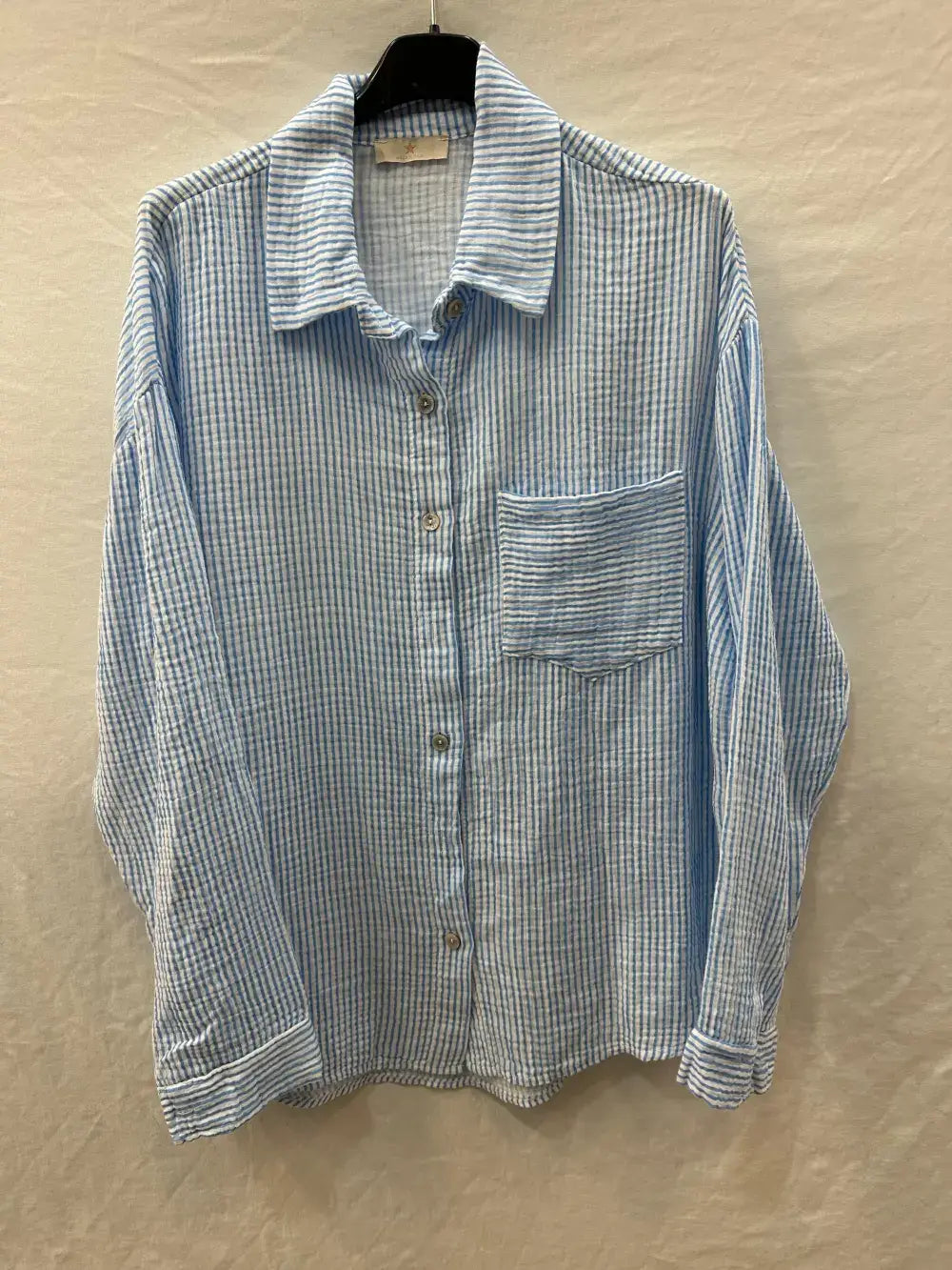 Striped Cotton Gauze Shirt Pocket : Sky Stripe