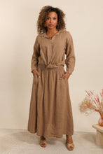 LONG SKIRT WITH SMOCKED WAIST AND POCKETS 100% LINEN: Beige / One size