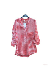 Oversized cotton shirt with striped print: Khaki