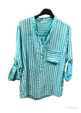 Oversized cotton shirt with striped print: Khaki