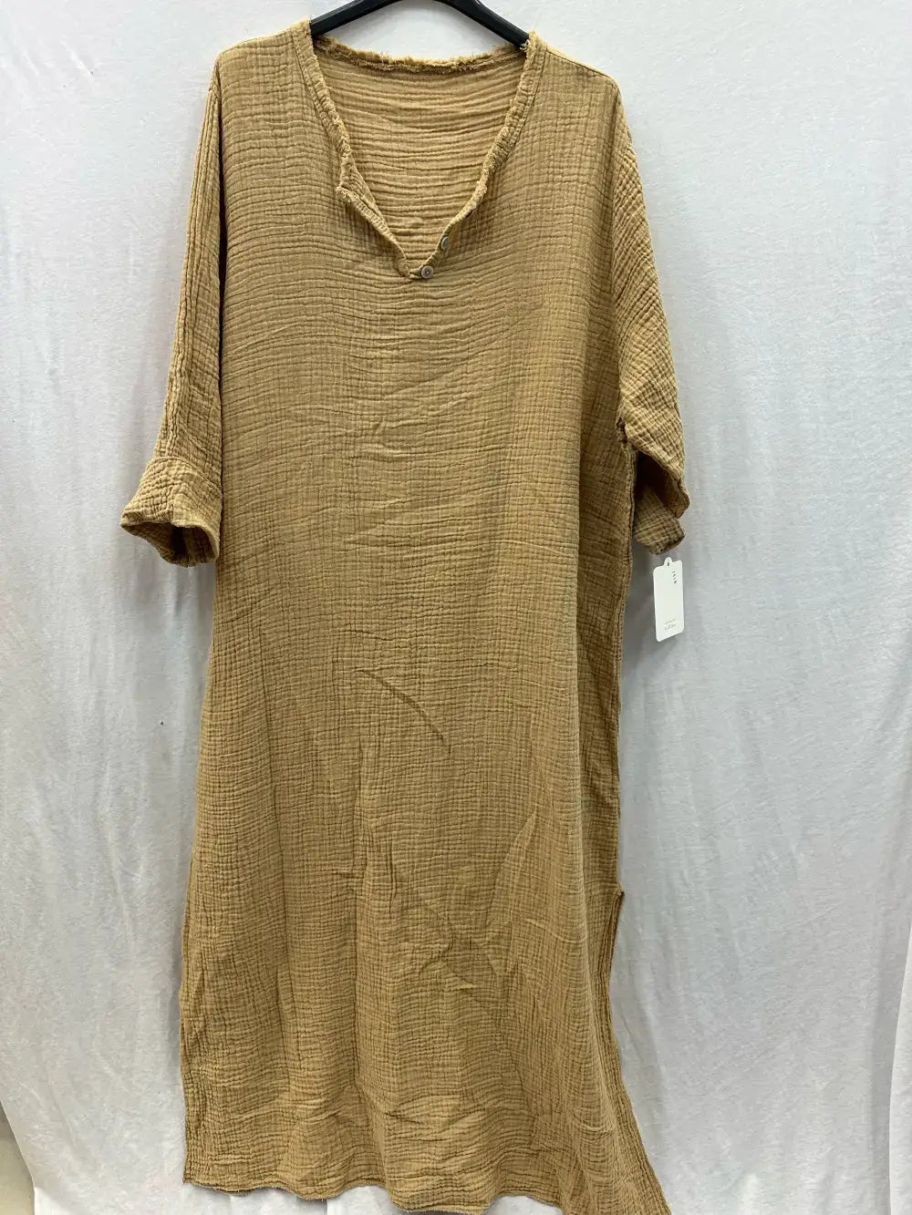 Tunisian Collar Cotton Gauze Dress Camel One Size