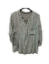 Oversized cotton shirt with striped print: Khaki