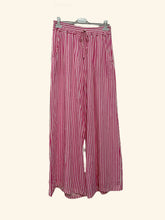 Wide 100% linen striped trousers Art 9925: Brown