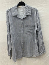 Striped Cotton Gauze Shirt Pocket: Navy