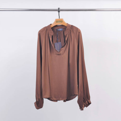 Fluid blouse in satin viscose DB14192: Chocolate Brown One Size