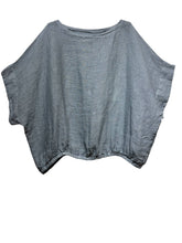 9558 Oversized linen tunic with elasticated hem: BEIGE
