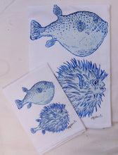 Limited Edition Puffer Fish White Flour Sack Towel