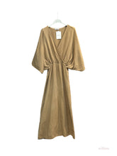 Empire cotton gauze double-breasted long dress #5142A: Beige