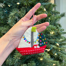 Sailboat with Tree Felt Wool Christmas Ornament 