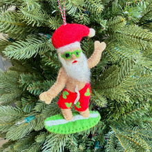 Surfing Santa Felt Wool Christmas Ornament 
