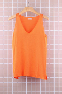 COTTON V-NECK TANK TOP: Beige / One size