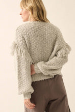 Multicolor Bishop Sleeve Fringe Sweater: L / TAUPE