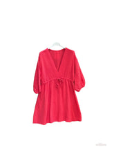 Belted cotton gauze short dress: Navy One Size