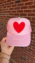 Happy Heart Trucker Hat: Kelly green + light blue