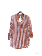 Oversized cotton shirt with striped print: Khaki