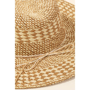 Checkered Straw Weave Sun Hat: BL