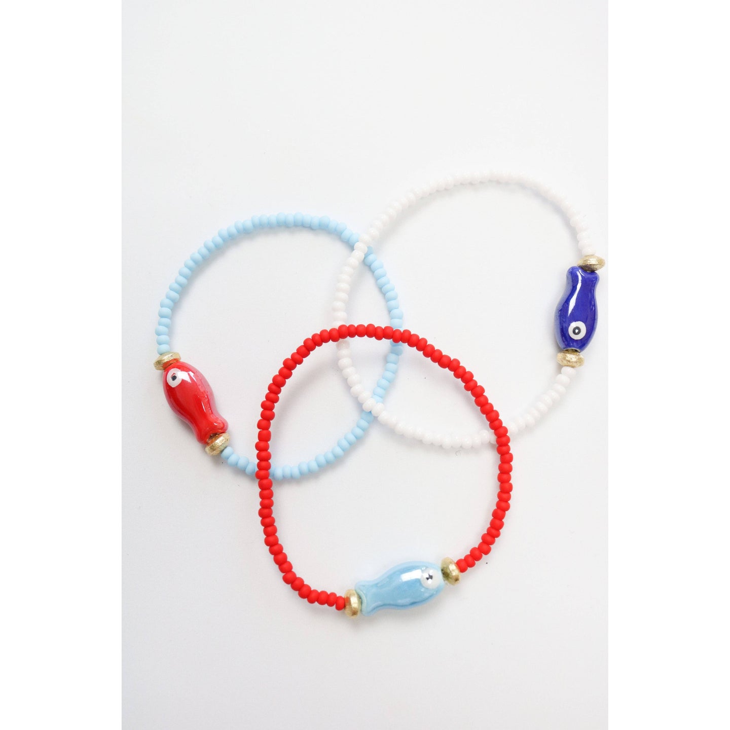 The Little Fish Beaded Bracelet: Blue & Red