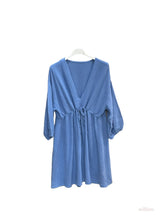 Belted cotton gauze short dress: Beige