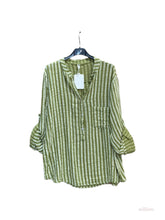 Oversized cotton shirt with striped print: Khaki
