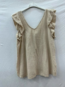 Cotton Gauze Flutter Sleeve Top One Size