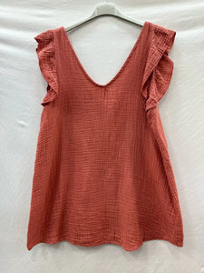 Cotton Gauze Flutter Sleeve Top One Size