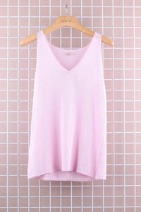 COTTON V-NECK TANK TOP: Beige / One size